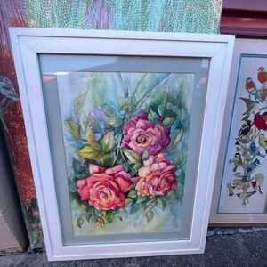 Floral Watercolor Painting in White Frame